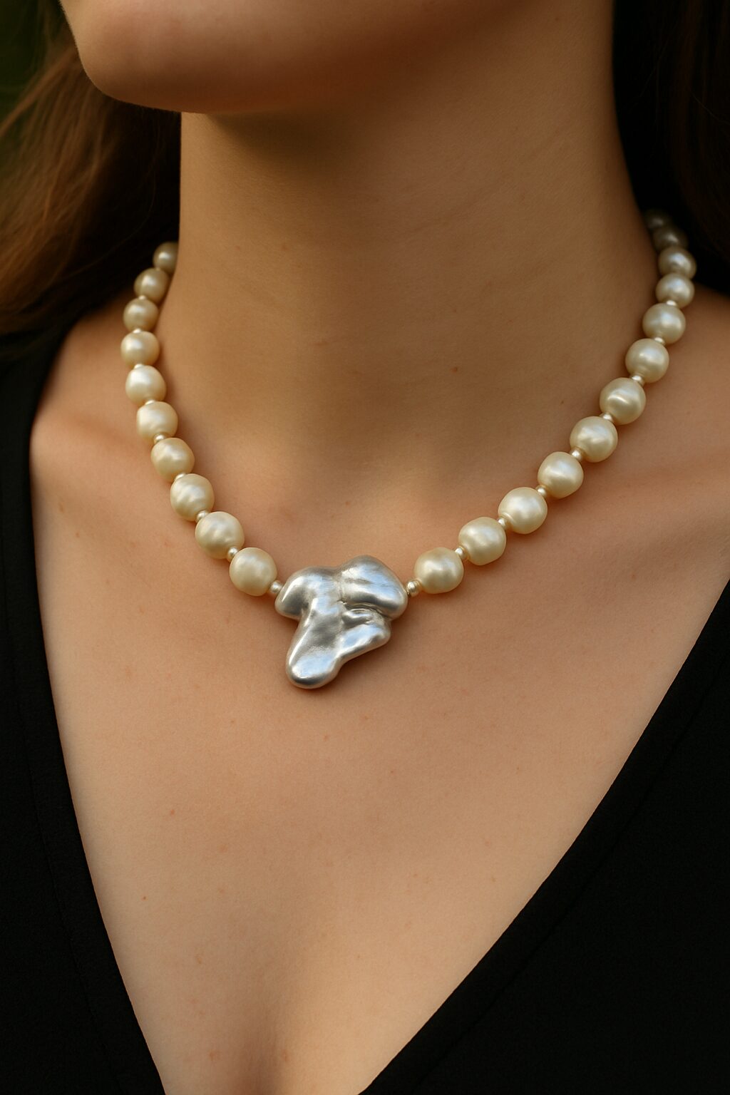 Perlenkette mit skulpturalem Anhänger