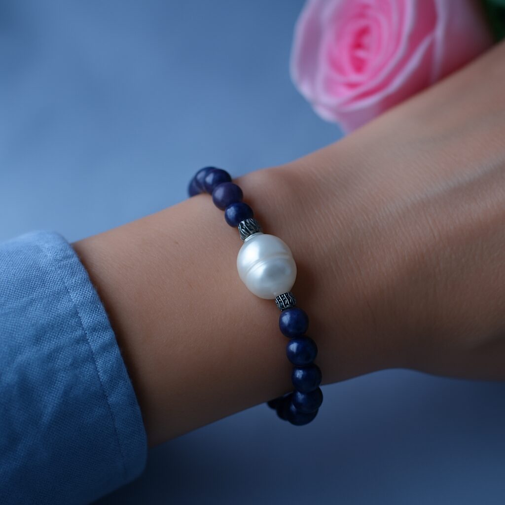 Elegantes Armband mit Perle und blauen Edelsteinen